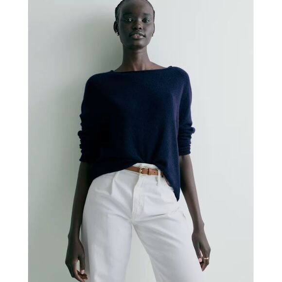 Quince Sweaters - Quince Women Mongolian Cashmere Boatneck Sweater Sleeved Top Blue M